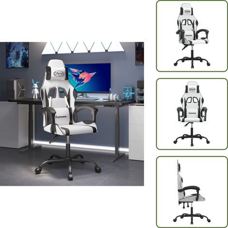 Réglage de hauteur - vidaXL Chaise de jeu pivotante Blanc et noir Similicuir - Dossier réglable (1/5)