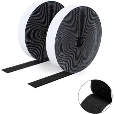 2 Double Sided Hook and Loop Adhesive, 20MM x 5M Self Adhesive Tape, Heavy Duty Strips, Interlocking Tape for Picture Frames, Mosquito Nets, Carpets, DIY - Black (1/4)
