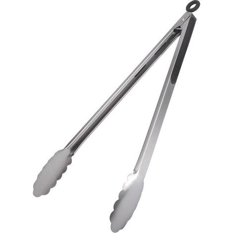 Pince de barbecue inox et plastique, argent/noir, longueur 37,7 cm, modèle classique, idéale pour grillades et cuisson en extérieur. (1/5)