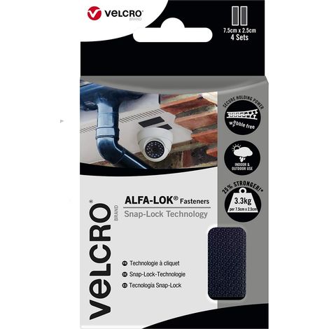 VELCRO Brand  Chiusure ALFA-LOK con Tecnologia Snap-Lock Heavy Duty  Auto-aggancianti e Multidirezionali con Tenuta Super Forte per Uso Interno ed Esterno  Nero  7,5 x 2,5 cm  Set di 4 (1/4)