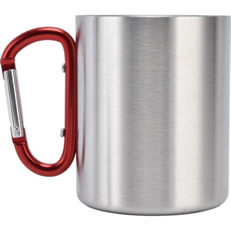 Tasse à café isotherme en acier inoxydable 360ml, double paroi, poignée confortable rouge, surface brillante et durable (1/5)