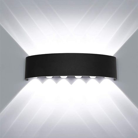 Wandleuchte LED Außen Innen, 12W Modern Aluminium Wandlampe Up Down IP65 für Wohnzimmer Schlafzimmer Treppe (Schwarz/Kaltweiß) (1/5)