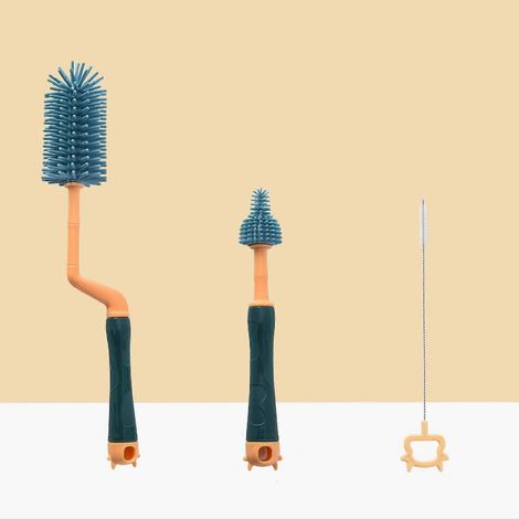 Lot de 3 brosses de nettoyage pour biberons en silicone souple, têtes variées, accessoire de lavage pour bébé, ensemble d'outils de nettoyage (1/5)