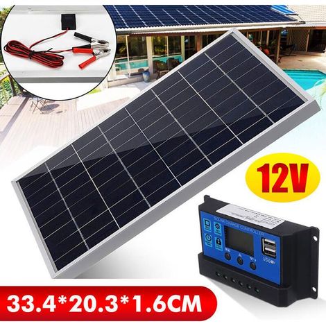 Panneau Solaire Monocristallin Portable 10W 12V avec Contrôleur 30A et Câbles pour Maison RV Bateau