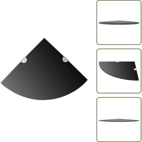 Eckregale 2 Stk. mit Verchromten Halterungen Glas Schwarz - Wandregal - Eckregal - Glasregal - Schwarzes Regal - Regalset (1/5)