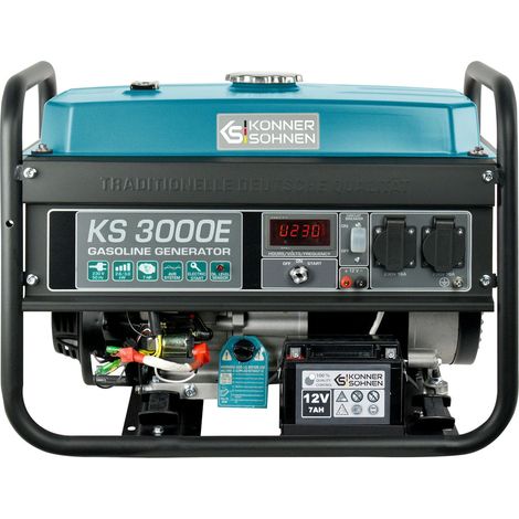 Könner & Söhnen – Groupe électrogène essence 3000 W monophasé – Système AVR – Démarrage manuel/électrique – Autonomie 15h – Niveau sonore 68 dB(A)