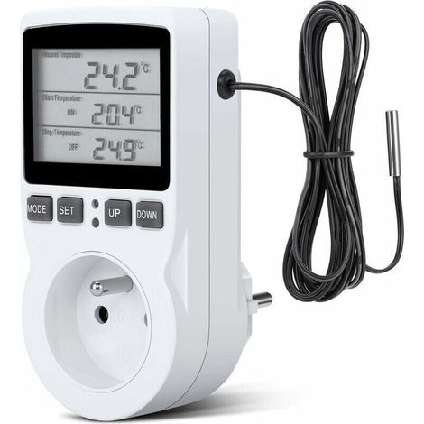 Prise Thermostat, Prise Minuteur Digital, Prise Programmable Digitale avec Sonde, Minuterie Numérique Programmable, Prise Thermostat chauffage pour Serre, Aquarium, (1/4)