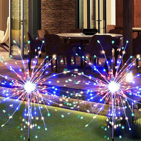 LX-1 Lot de 2 guirlandes lumineuses solaires à brancher au sol, effet feu d'artifice - multicolores - 120 lumières au total - 3 lumières par bâtonnet - portée : 10 cm (1/5)