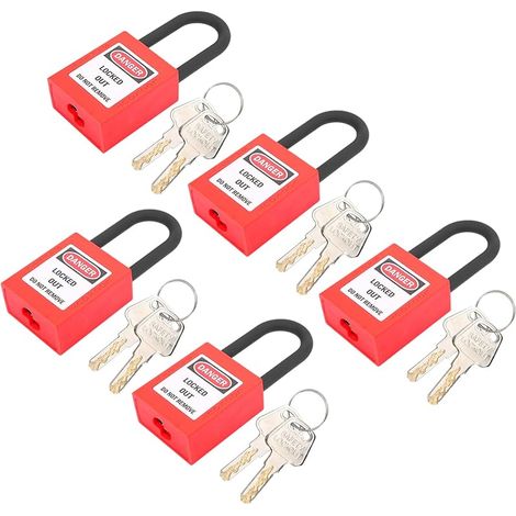 5 ensembles de cadenas Lockout Tagout, cadenas de sécurité en nylon de 38mm étanches à la poussière avec 2 clés par cadena pour applications industrielles Lock-Out Tag-Out (Rouge) (1/5)