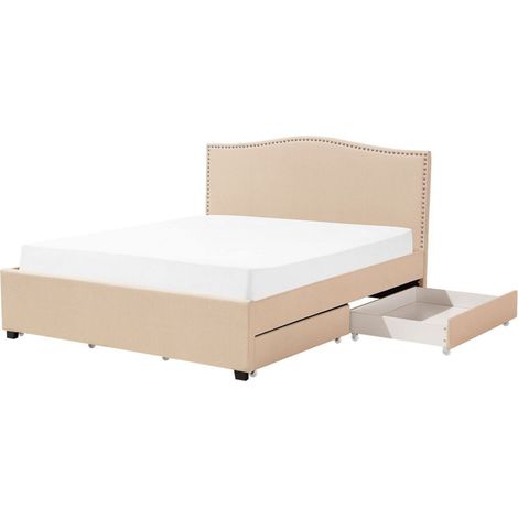 Cama tapizada en poliéster beige 180 x 200 cm diseño tradicional con cabecero glamour con almacenaje Montpellier