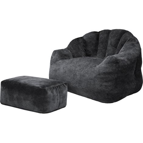 Fauteuil pouf en forme de pétale avec ottomane en chenille brillante (1/5)