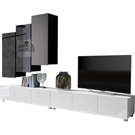 Ensemble de salon Remus XVII, Blanc + Blanc brillant + Noir + Noir brillant