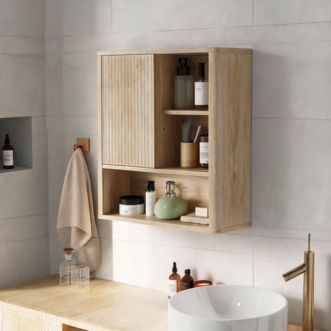 Meuble de salle de bain bois naturel en MDF 60 x 20 x 62 cm (1/5)