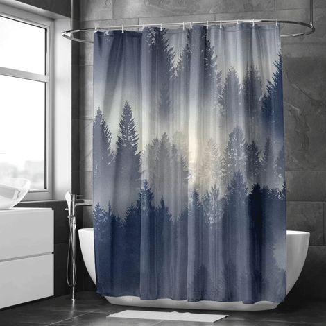 Rideau de douche motif encre paysage brumeux, rideau salle de bain imperméable, 90x180 cm