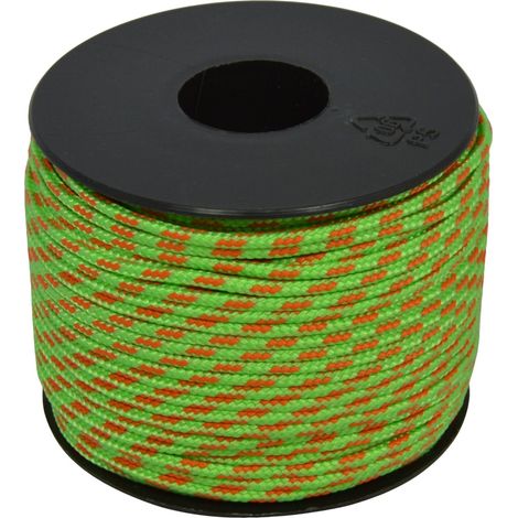 Corderie Italiane 006040866 Treccia Sky Cordino Intrecciato, Verde Flu/Arancione, 2 mm