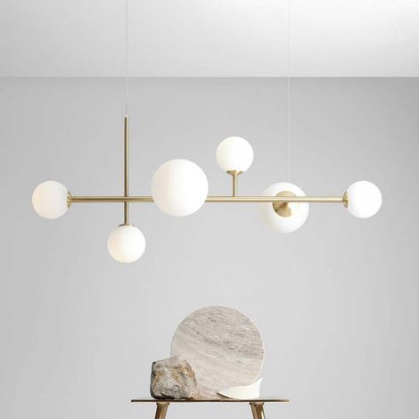[GEBRAUCHT] B-Ware Hängeleuchte Joel Hängelampe Deckenlampe Deckenlicht LED messing/weiß 6-flammig (1/2)