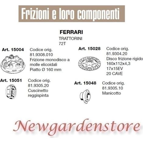 Frizione disco manicotto cuscinetto TRATTORINO 72T FERRARI 15004 15028 15051 3. Cuscinetto 15051