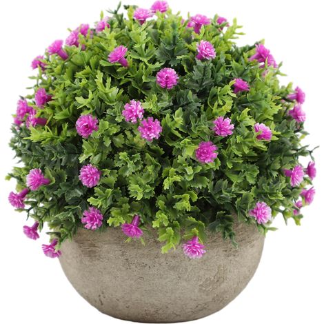 1 Planta artificial, topiario de bola, follaje verde y blanco, plástico, maceta de papel maché, decoración de interior para oficina o sala de estar. (1/5)