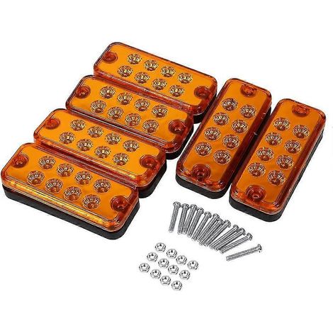 Lot de 6 feux de position latéraux à 8 LED 12 V pour camions et remorques, indicateur de gabarit latéral automatique (jaune) (1/4)