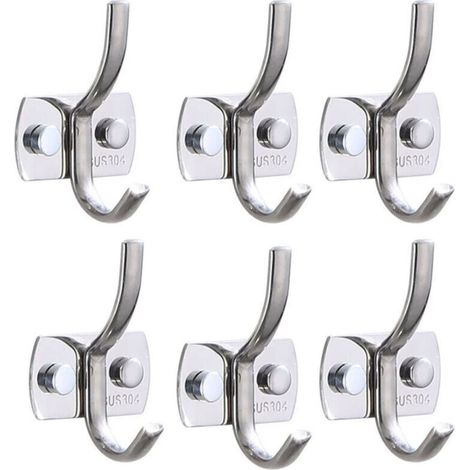 Set of 6 sturdy stainless steel wall hooks for coats, towels, backpacks, hats, keys, for kitchen, bathroom, bedroom (1/4)