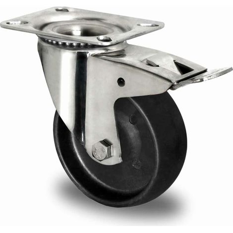 CASCOO Lenkrolle mit Totalfeststeller ø 100 mm Serie C4C4 Gleitlager Edelstahl