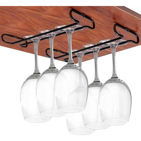 Botellero de 25 cm para debajo del armario, soporte para copas, estante para guardar vasos, juego de dos piezas para barra de cocina (negro) (1/5)
