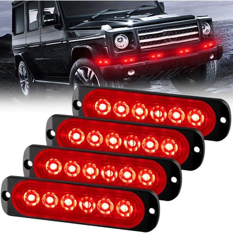 Advertencia de emergencia Luz de advertencia de peligro Luz estroboscópica 6 LED Rojo para vehículo Camión Remolque de flash 12-24V (4 piezas) (1/5)