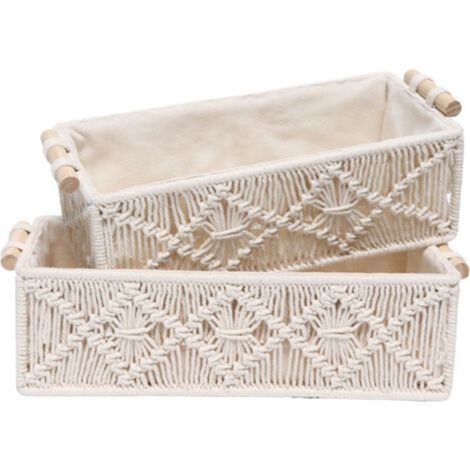 Panier de rangement tressé en corde de coton - 30 x 14 x 10 cm, lot de 2