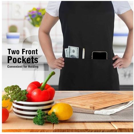 4 Pack Chef Tabliers, Noir Tablier avec 2 Poches, Etanche Réglable Tablier pour Homme Femme,Tablier Cuisine Professionnel pour (1/4)