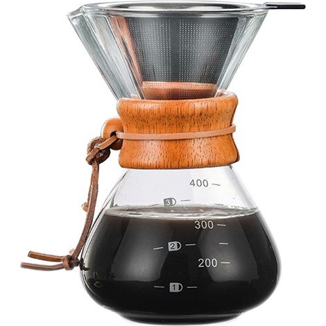 Cafetière à filtre en verre borosilicate avec filtre en acier inoxydable