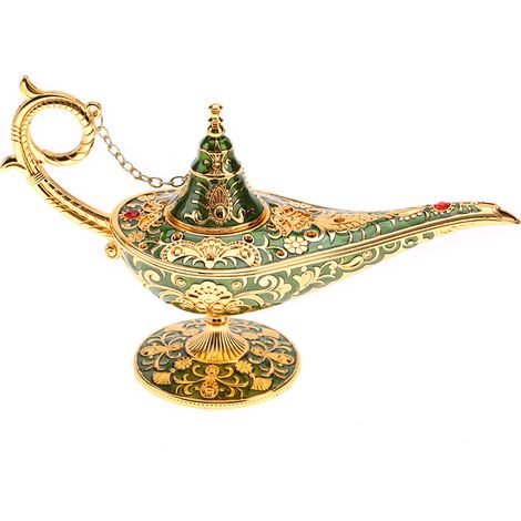 Lampe décorative creuse en métal sculpté, inspirée du génie magique d'Aladdin (verte) (1/5)