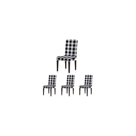 Fundas de silla de spandex elásticas y extraíbles con estampado de cuadros tipo búfalo para comedor, restaurante, hotel, banquetes, ceremonia, juego de 4, cuadros blancos y negros - Crezuo