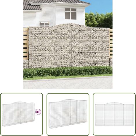 The Living Store Gabionen mit Hochbogen 6 Stk. 400x50x220/240cm Verzinktes Eisen - Gabionen - Gabionenkorb - Gartendeko - Gartenzubehör - Zaun (1/5)