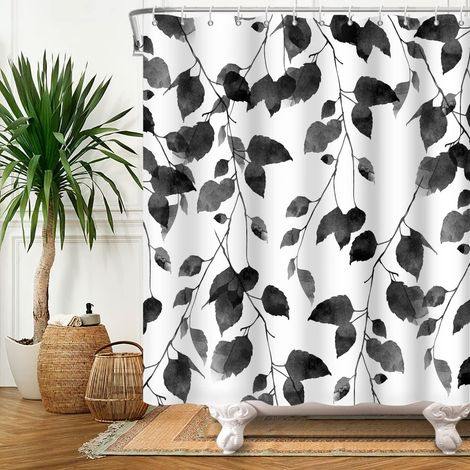 180x180cm Noir Encre Feuilles Rideau De Douche Noir Blanc Plante Feuilles Fond Blanc Rideau De Bain ImperméAble Art Baignoire Rideau Lavable Botanique Rideaux De Douche (1/5)