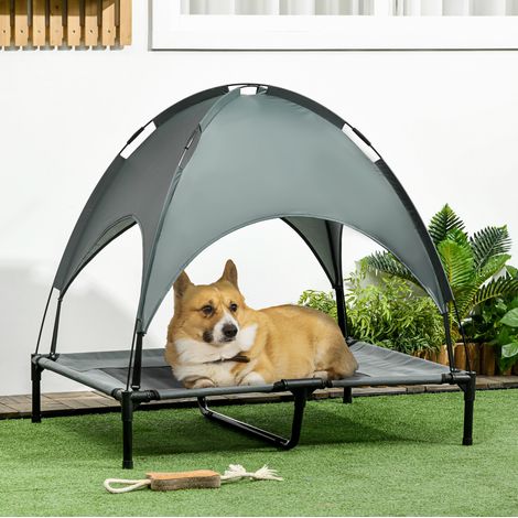 Cama elevada para perro con dosel desmontable 92x76x90 cm transpirable gris HAVRYA (1/4)