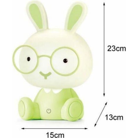 Veilleuse LED lapin, USB, lampe de chevet, 15x13x23cm, vert (1/3)