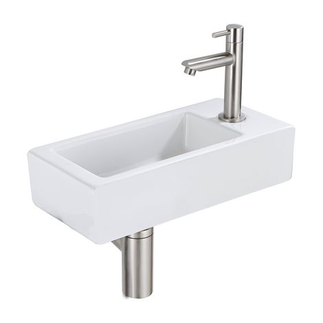FugaFlow Efficiente Pietra Ensemble fontaine - 37,5x18,5x9cm - céramique - trou de robinet à droite - robinet de fontaine en inox brossé - bouchon (1/5)