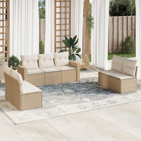 Set sofás de jardín 7 piezas y cojines ratán sintético beige vidaXL (1/3)