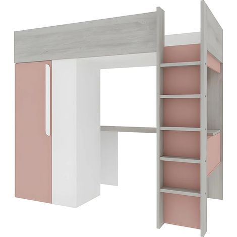 Letto a soppalco con armadio e scrivania 90 x 200 cm Rosa e Bianco - NICOLAS (1/5)