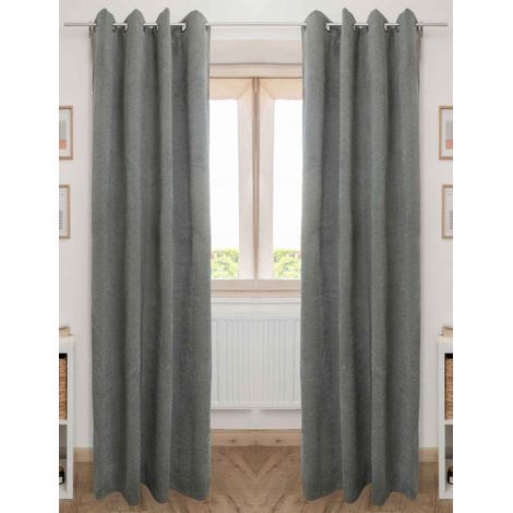Lot de 2 rideaux occultant phoniques et thermiques chenille doublés polaire 140 x 240 cm "Osiris" Le fil d'Ariane - Osiris Kaki - (1/4)