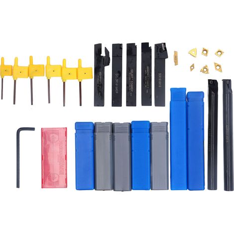 Ensemble de 7 porte-outils tournants, porte-outils en acier allié de 16mm, lames et clés pour le traitement