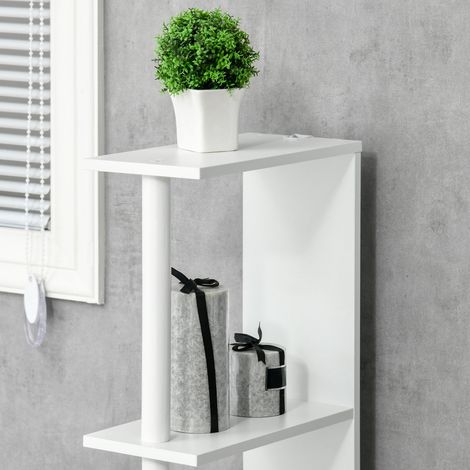 Colonne salle de bain blanc bois 2 étagères 2 portes, meuble haut gain de place 118x29,8x15,2 cm (1/5)