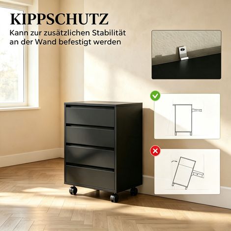 Meuble de rangement de bureau sur roulettes, conteneur roulant à 4 tiroirs, meuble de rangement de bureau finition bois, conteneur de bureau mobile pour bureau et domicile (conteneur de bureau uniquem (1/5)