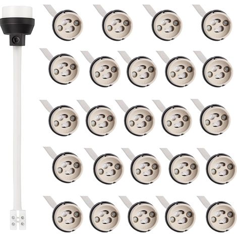 Douille GU10 avec fil de 15 cm, 24 pieds de lampe GU10, culot en céramique GU10 avec embout de câble, 0,75 mm² x 150 mm, culot en céramique GU10, pour spots LED et lampes halogènes, 2 A, 0-300 W (1/5)