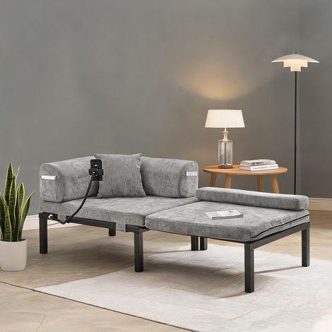 Canapé-lit Velours Gris Chair 1 Place escamotable Bois massif (1/5)