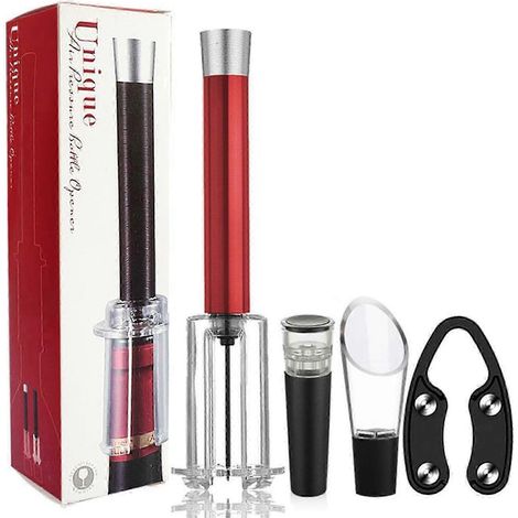 (Rouge) Nouveau kit d'ouverture de bouteille Wino On The Go amélioré, ouvre-bouteille à pompe à air comprimé, bouchon à vide (1/5)