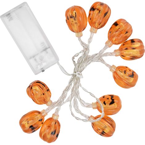 Lichterkette mit 10 LED-Kürbissen, Halloween-Dekoration für drinnen und draußen, batteriebetrieben, für gruselige Partys, Gärten und Abende (Batterien nicht enthalten, 10 bemalte Kürbisse, 2 AA-Batter (1/5)