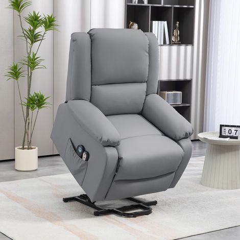 Sillón Levanta Personas Eléctrico con 8 Punto de Masaje Función de Calentamiento 2 Controles Remotos y Bolsillo Gris (1/5)