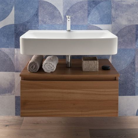 Lavabo Sospeso 80 cm con Mobile Bagno Teak 1 cassettone (1/4)