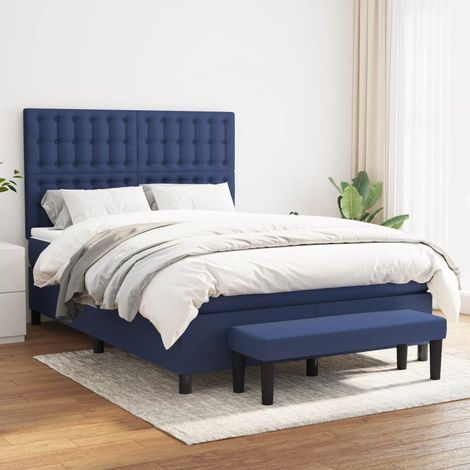 vidaXL Sommier à lattes de lit avec matelas Bleu 140x190 cm Tissu (1/5)